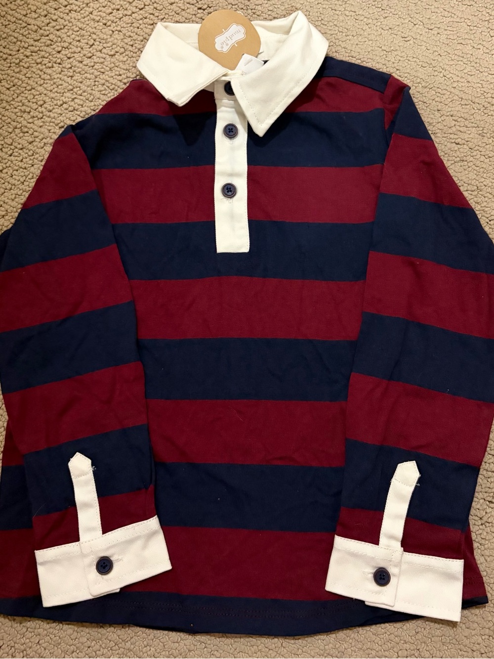 Mud Pie Striped Rugby Shirt in Navy & Burgundy